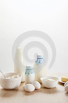 Organic dairy products and eggs on