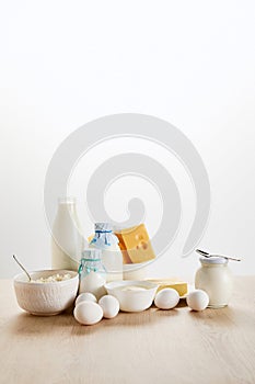 Organic dairy products and eggs on