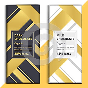 Organic dark and milk chocolate bar design. Choco packaging