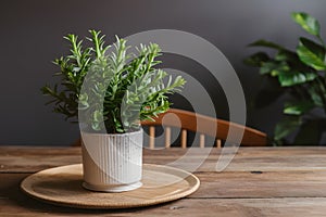 Organic decor indoor plant adds freshness to wooden table setting