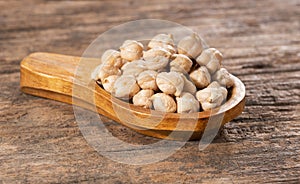 Organic Dried Chick Peas in Wooden Spoon - Cicer arietinum