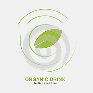 Organic drink logo design consists of a leaf on water