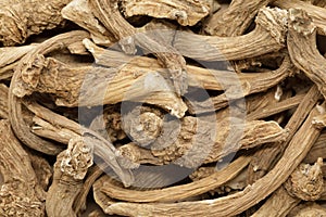 Organic dry Horseradish (Armoracia rusticana) roots.