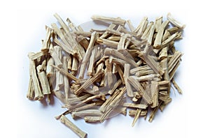 Organic dry shatavari Asparagus racemosus sticks.  It used in traditional Indian medicine. The root is used to make medicine.