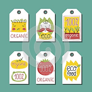 Organic, eco and bio food labels set.