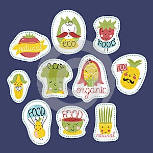 Organic, eco and bio food stickers set.