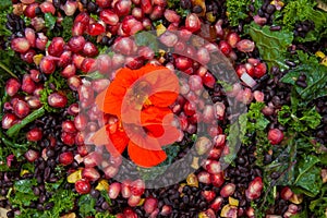 Organic ecological seeds and pomegranate salad