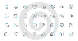 Organic energy linear icons set. Renewables, Sustainable, Natural, Holistic, Thrive, Nourish, Balance line vector and