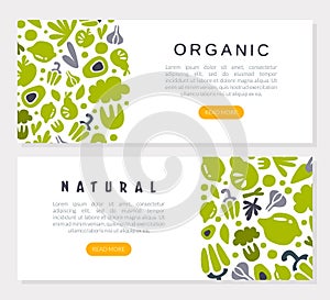 Organic Farm Food Landing Page with Hand Drawn Green Eco Crop Vector Template