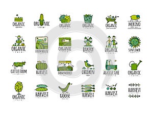 Organic Farm Icons For your Design. Harvest Festival. Agriculture collection. Organic farming eco concept. Fresh
