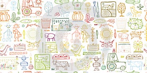 Organic Farm Seamless Pattern Background For your Design. Harvest Festival. Agriculture collection. Organic farming eco