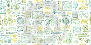 Organic Farm Seamless Pattern Background For your Design. Harvest Festival. Agriculture collection. Organic farming eco