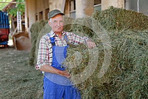 Organic farmer stack bales