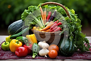 organic farmers market produce in a handwoven basket