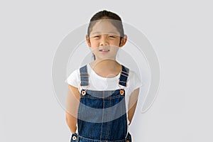 Organic Farming Concept, Asian Child Farmer, on White Background