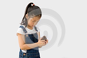 Organic Farming Concept, Asian Child Farmer, on White Background