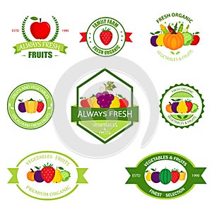 Organic farming products vector labels, emblems, badges, logos, stickers set.