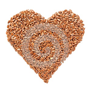 Organic flax seed Linum usitatissimum or linseed in Heart Shape.