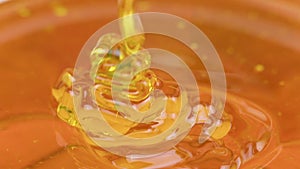 Organic floral bee honey pouring in slow motion, healthy natural sugars