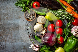 Organic food background. Assorted raw organic vegetables, healthy food.