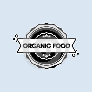 Organic food badge. Vector. Organic food stamp icon. Certified badge logo. Stamp Template. Label, Sticker, Icons. Gmo free natural