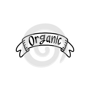 Organic food banner outline illustration on white background
