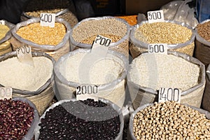 Organic food bazaar for sale with various seeds from local ecological products in yerevan