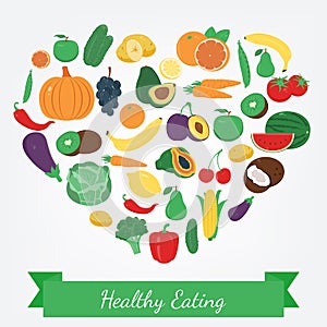 Organic food. Fruits and vegetables. Healthy eating concept. Vector