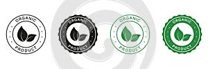 Organic Food Label Set. Bio Healthy Eco Food Line and Silhouette Signs. 100 Percent Organic Green and Black Icons