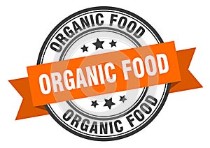 organic food label sign. round stamp. band. ribbon