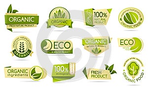 Organic food labels, eco and bio natural products