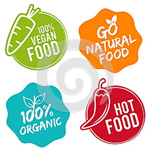 Organic food labels and elements. Hot Food. Natural Food. Restaurant logo design