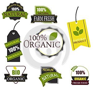 Organic food labels and elements.