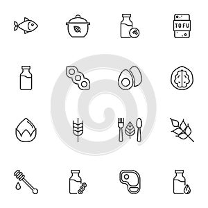 Organic food line icons set