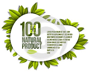 Organic food, natural product badge, 100 percent natural design