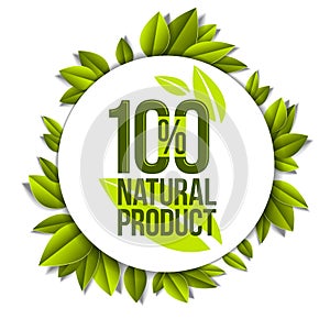 Organic food, natural product badge, 100 percent natural design element, organic products promotion, vector design made in paper