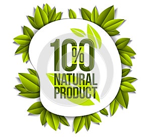 Organic food, natural product badge, 100 percent natural design element, organic products promotion, vector design made in paper