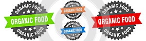 organic food sign. round ribbon label set. Seal