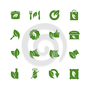 Organic Food and Store Related Icons in Glyph Style