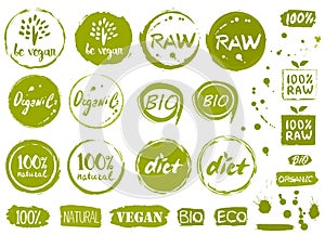Organic food tags, elements and logo
