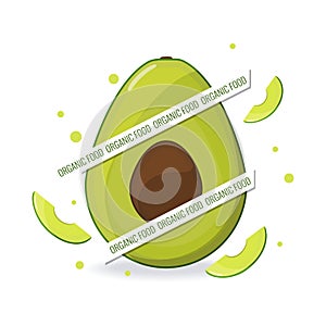 Organic food web banner. Avocado and avocado slice.