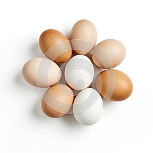 Organic Form: Ten Eggs On White Background With A Ring