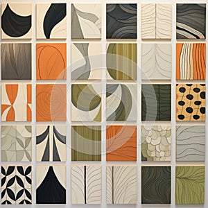 Organic Forms: Geometric Designs On Black And Orange Tiles