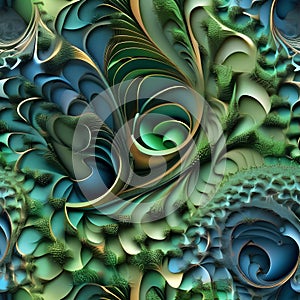 Organic fractal pattern, swirling green and blue shapes, abstract nature concept, 3D rendering2 photo