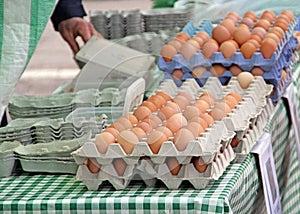 Organic fresh eggs at market