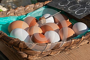 Organic fresh eggs on the market place