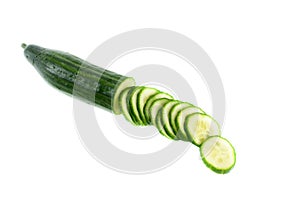 Organic Fresh Sliced Cucumber Isolated On White Background