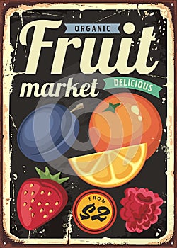 Organic fruit market vintage sign layout