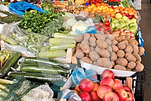 Organic fruits and vegetables on farmers market