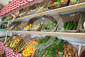 Organic fruits and vegetables at the Peasant Museum Market Museo del Campesino in Mozaga, Lanzarote